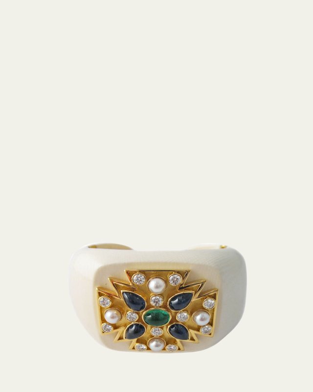 Cocholong Maltese Cross Cuff with Emeralds and Sapphires